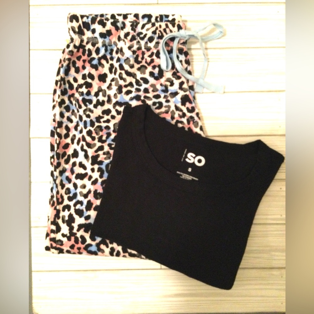 SO Black T-Shirt and Leopard Print Pajama Bundle